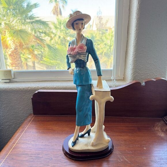 Vintage Lady Figurine Blue Dress with Pink Flowers - Picture 5 of 5